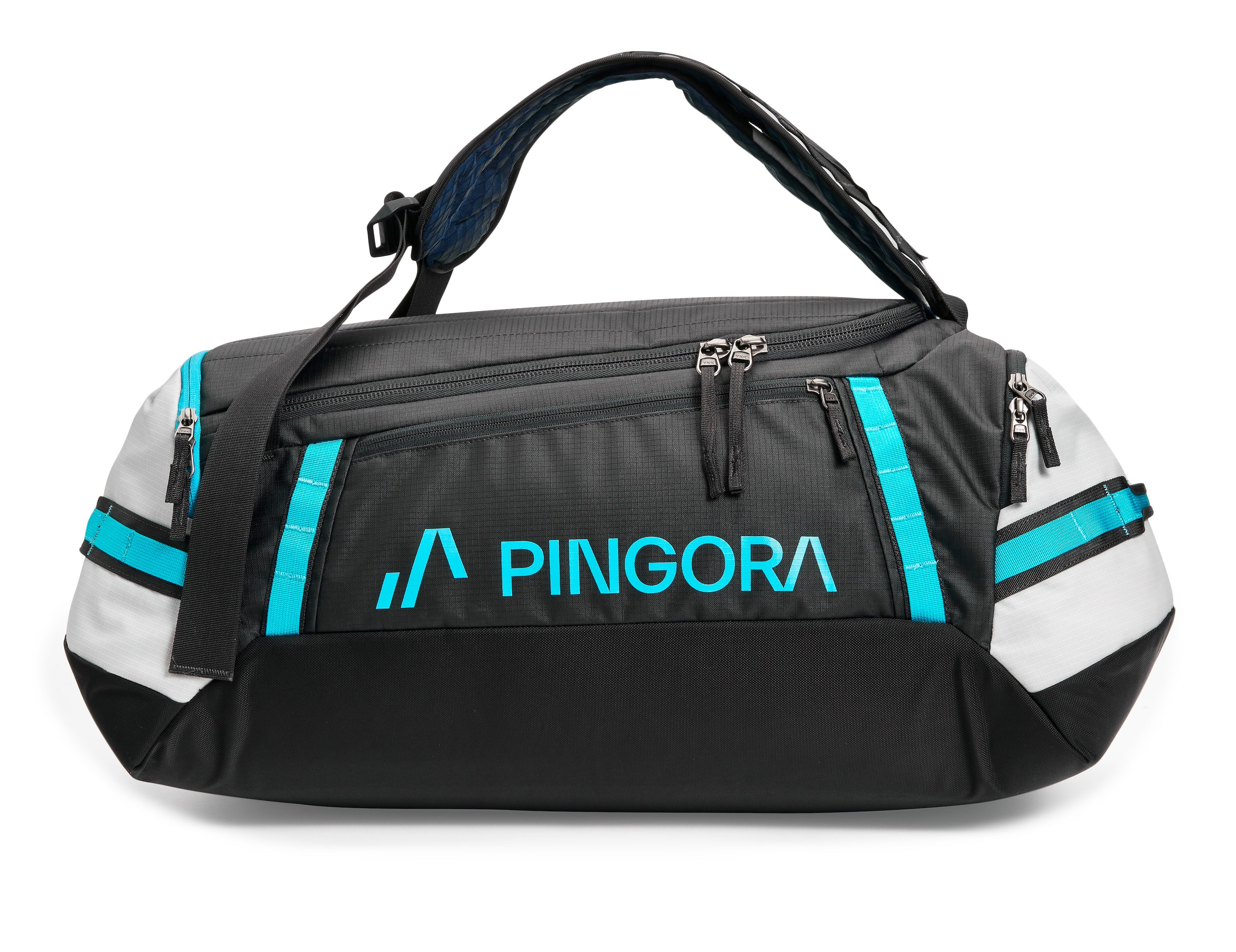 Pingora Radia travel duffel in black and white side view
