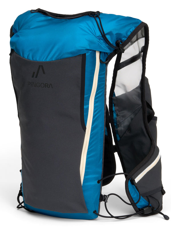 Pingora Flow trail running backpack in blue color 3/4 view