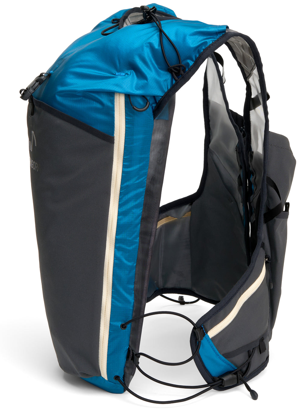 Pingora Flow trail running backpack in blue color showing side view