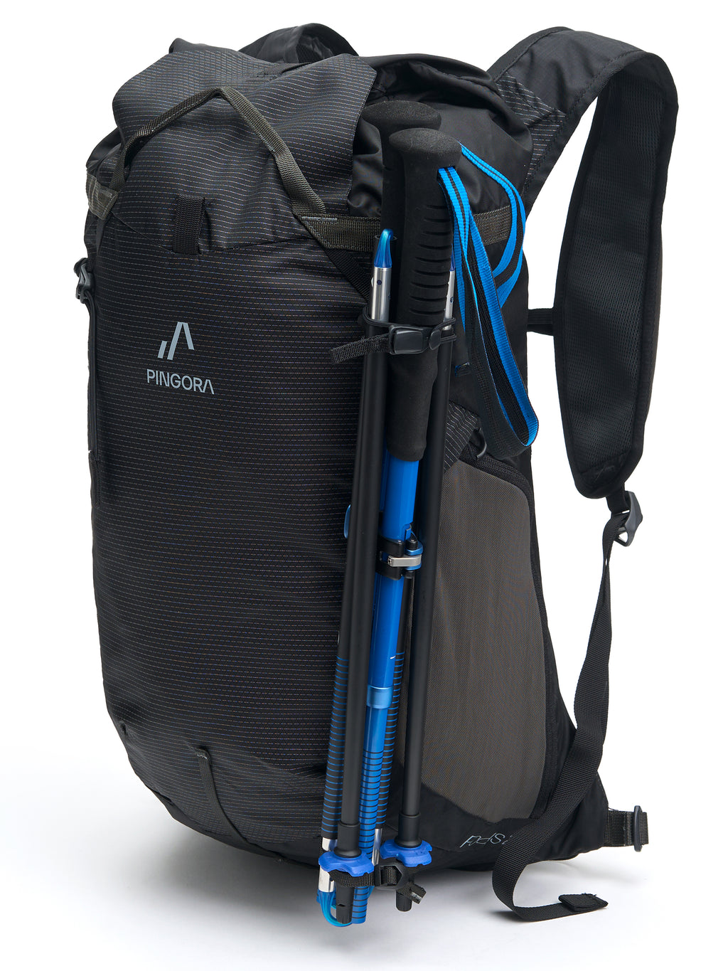 Pingora Focus 25L hiking and climbing backpack showing trekking pole attachment