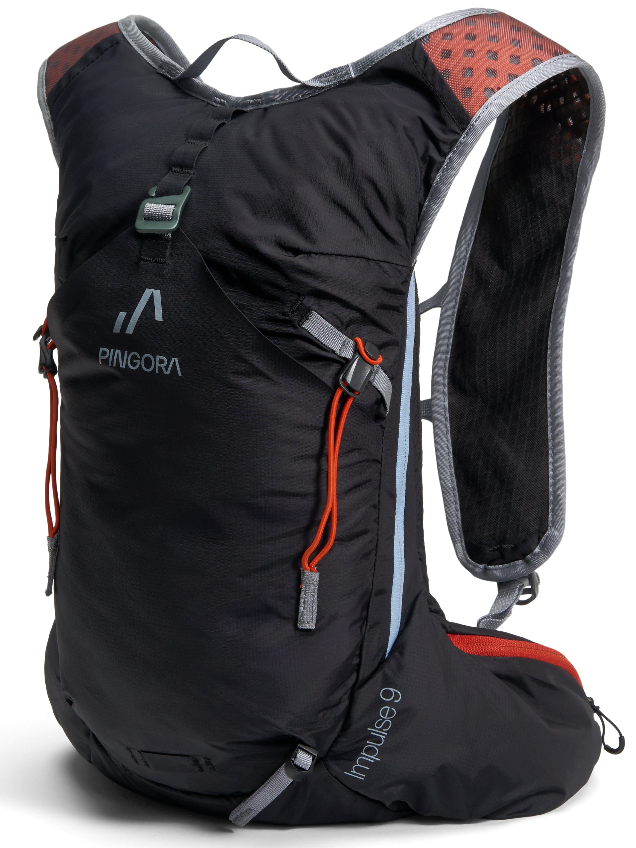 A outerspace color Pingora Impulse hydration pack designed for outdoor activities such as hiking and trail running, featuring multiple storage compartments and adjustable straps.