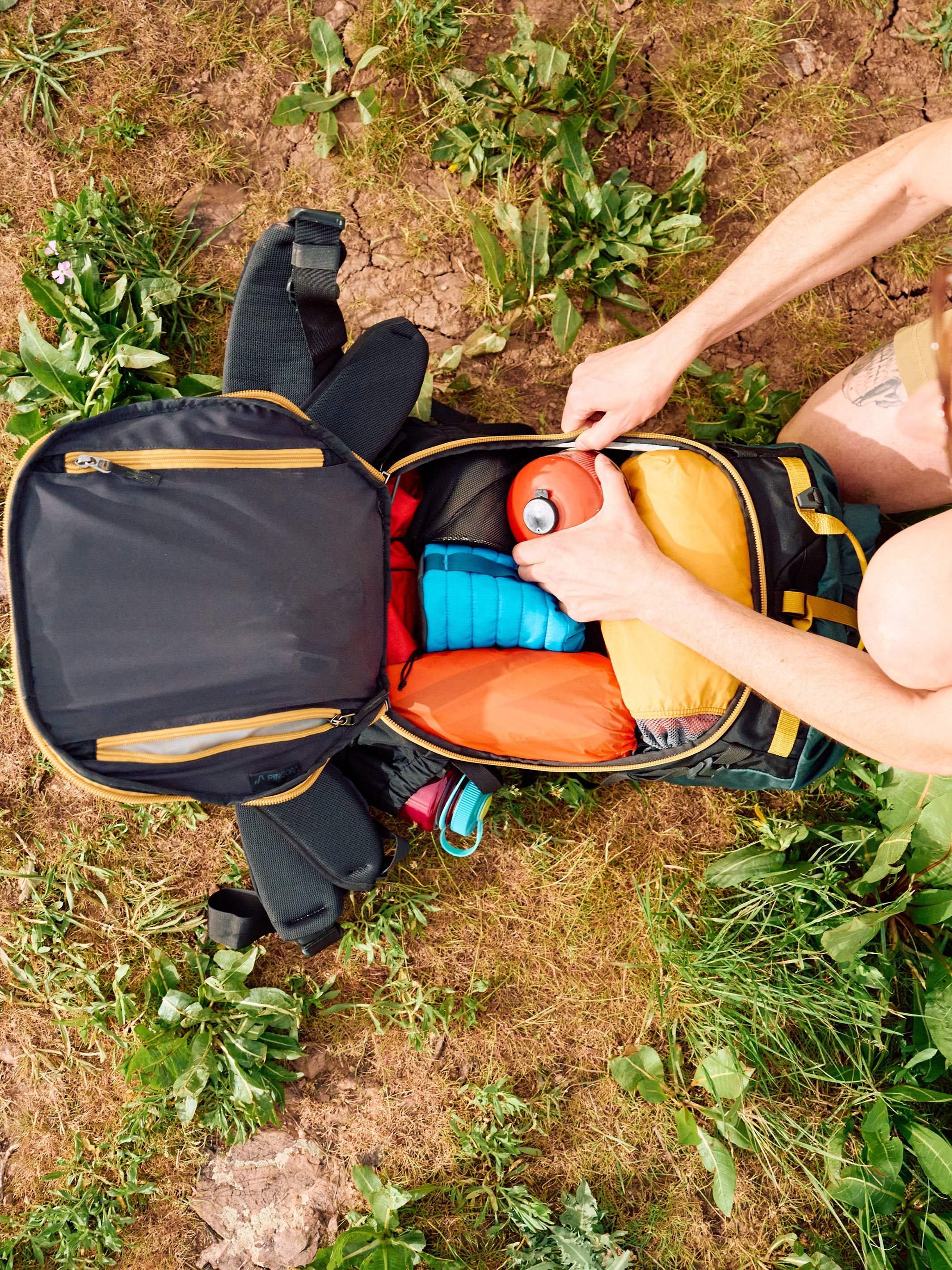 Pingora Outro Backpacking Backpack showing its unique packing system