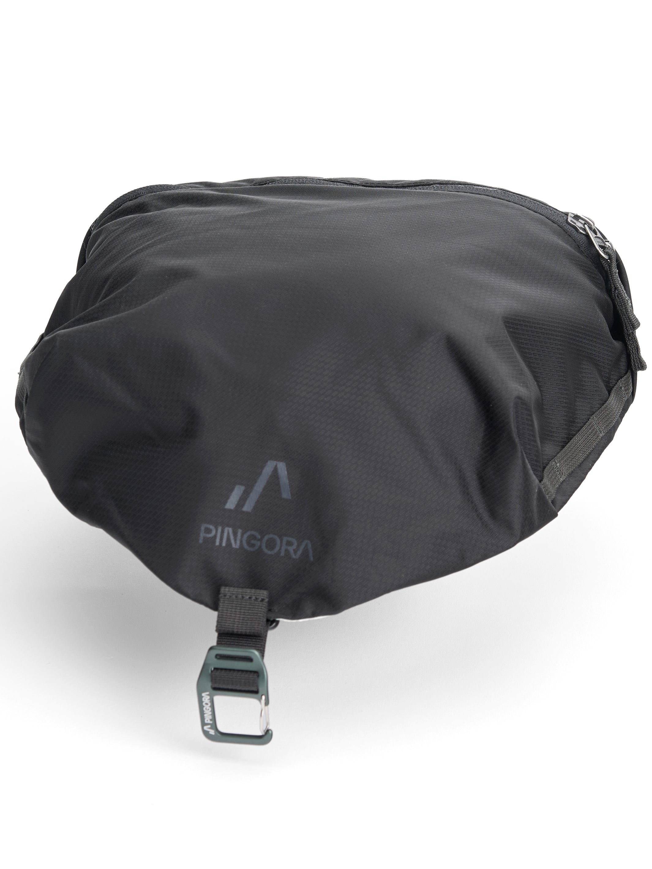 The Pingora Top Pocket for additional backpack storage, branded Pingora, with a zipper closure and a clip attachment.