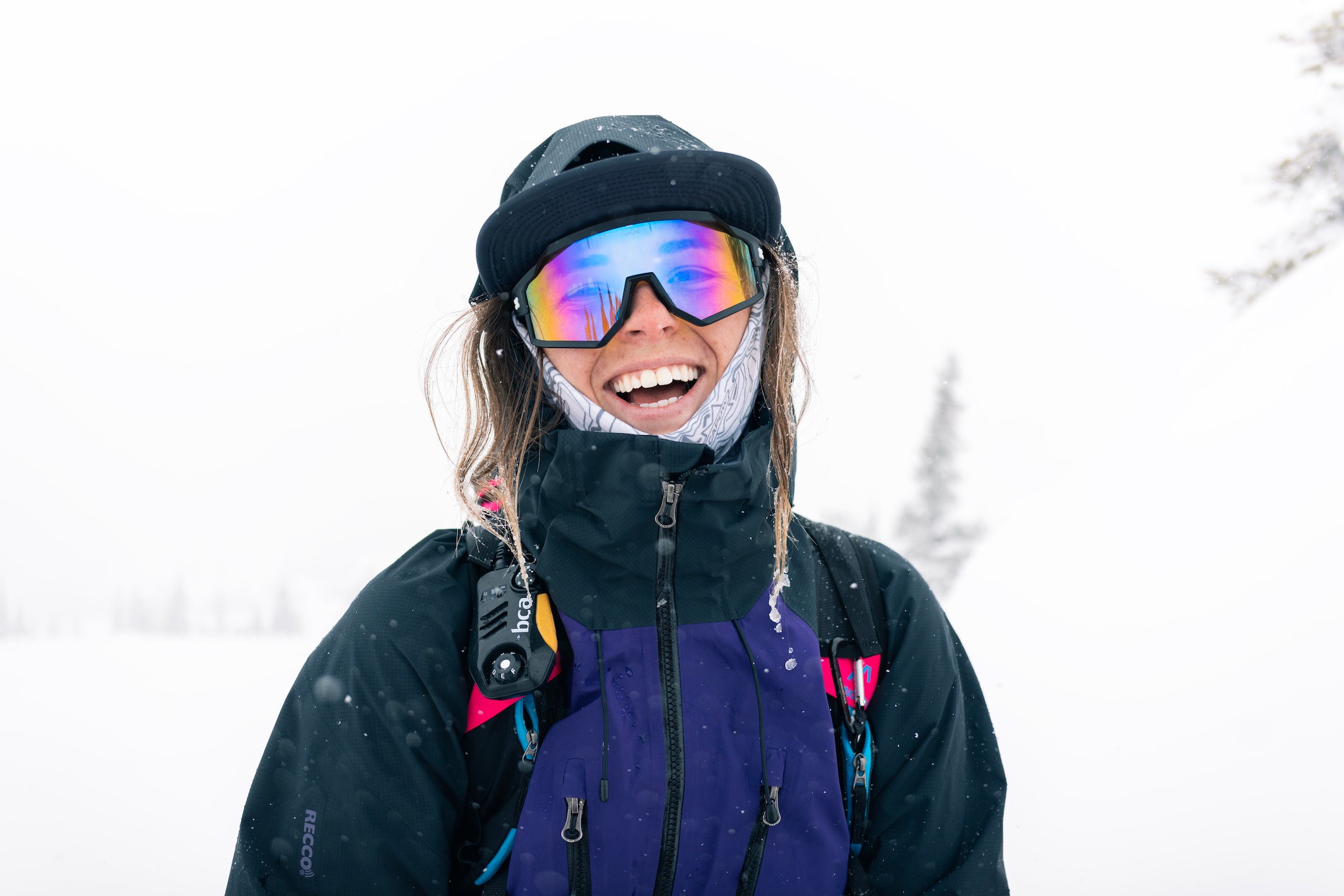 Pingora Vivid 27 liter backcountry ski and split board pack on model