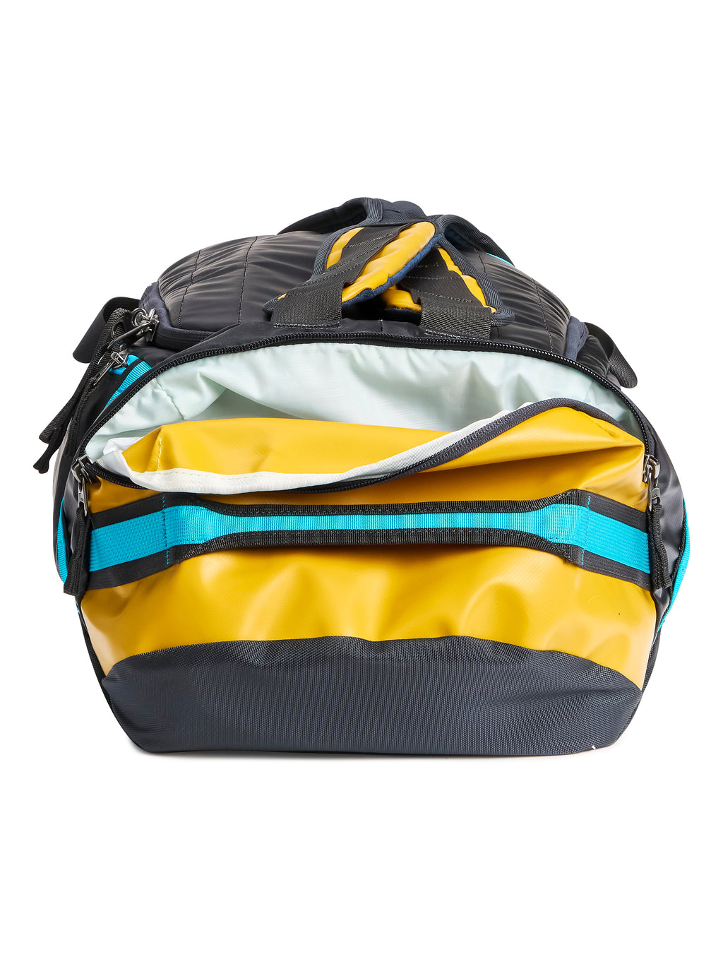 Pingora Radia travel duffel showing waterproof end pocket